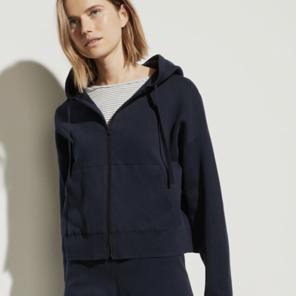 Vince Washed Cotton Hoodie Zip Navy Blue Sweatshirt Size XS MSRP $295
